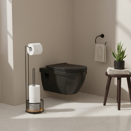 Σταντ 2 σε 1 Χαρτοθήκη με Αποθήκευση Ρολών Μαύρη/Bamboo 9155