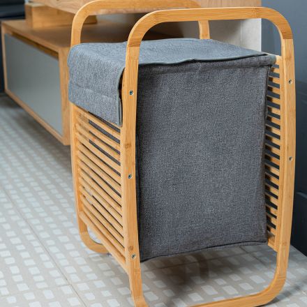 Καλάθι Απλύτων Bamboo με Γκρι Ύφασμα 40x30x61 ΑΝΚ-814305