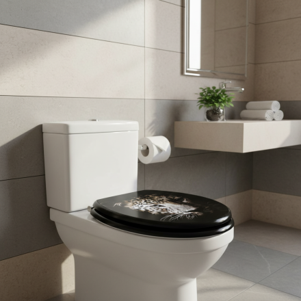 Κάλυμμα Λεκάνης MDF Μαύρο με Λεοπάρδαλη 466